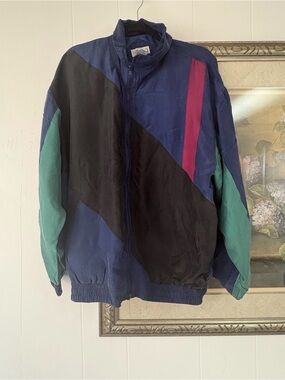 Vintage Colorblock Windbreaker Jacket - Navy, Black & Teal